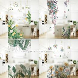 Window Stickers Green Plant Flower Glue-free Electrostatic Frosted Glass Film Sticker Bathroom Toilet Grille Sliding Door