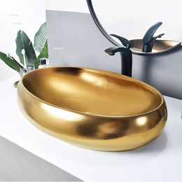 European Golden Ceramic Art Washing Sink Light Luxury Bathroom Sinks Hotel Bathroom Countertop Basin Home Bathroom Washbasins GM