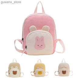 Backpacks Cute Girl Backpack Boy Cartoon Bear Rabbit Tiger Kindergarten Bag Childrens Canvas Bag Korean Kawai Childrens Backpack Y240411