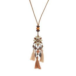 Bohemian Ethnic Petal Long Tassel Earrings Necklace Set Women's Vintage Dangle Earrings Charm Pendant Part Jewellery