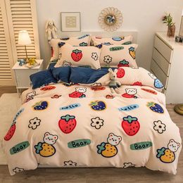 Bedding Sets Set Flannel 150 200/180 220/200 230/220 240 Size Cartoon Printed Keep Warm Bed Linen Pillowcase Quilt Cover For Home