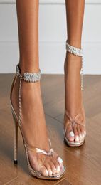 Sparkly Crystals Ankle Straps Wedding Shoes 2022 Fashion Gold Silver Sequins High Heel Women Sandals Summer Sexy Evening Party Lad7402091