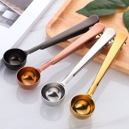 Coffee Scoops 1 Pcs Two-in-one Spoon Sealing Clip Stainless Steel Rose Gold Cafe Decoration Measuring Kitchen Tool
