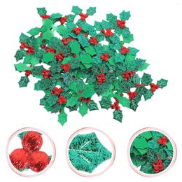 Decorative Flowers 100 Pcs DIY Accessories Christmas Berry Leaves Adornment Bow Tie Three Leaf Holly Berries Craft Green Cloth Ornaments