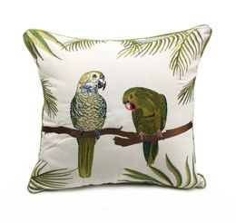 Deluxe Embroidery Parrots Plant Designer Pillow Cover Sofa Cushion Cover Canvas Home Bedding Decorative Pillowcase 18x18quot Sel6192793