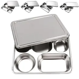 Plates 304 Stainless Steel Divided Dinner Tray Lunch Container Plate For School Canteen 3/5/4 Section Bento Tableware