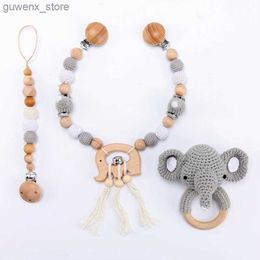 Mobiles# Baby Wood Crochet Stroller Toys Elephant Bed Hanging Rattle Toy Crochet Animal Pendant Bead Bracelet Baby Crib Mobile Rattle Toy Y240412
