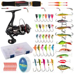 Winter Ice Fishing Rod and Reel Combo Set Spinning Reel Hard Bait Ice Jig Lure Worm Foam Float Line Walleyes Pikes Crappie