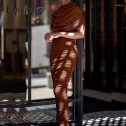 Casual Dresses Fashion 2024 Slim Drawstring Women Long Dress Elegant O-Neck Pleat Solid Party Ladies Chic Shawl Sleeve Show Style