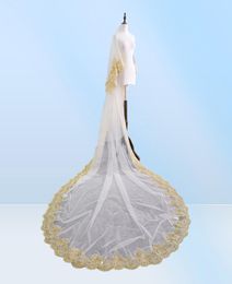 Bridal Veils 2021 Appliques Wedding Veil Gold Lace Edge Long Accessories 35 Metres White Ivory Tulle4792571