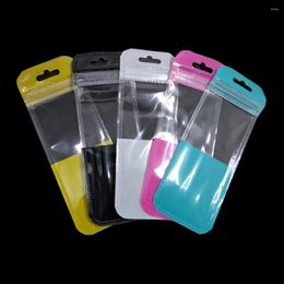 Gift Wrap 100Pcs 8.5x18.5cm Long Colourful Clear Front Plastic Zipper Package Bag With Hang Hole Office Supply Electronics Storage Pouches