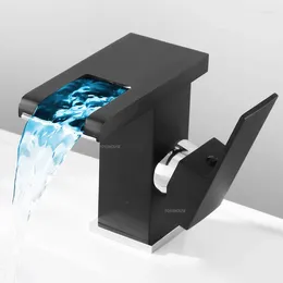 Bathroom Sink Faucets Furniture LED Black Basin Faucet Tall And Short Tap Single Handle Cold Water Flow Produces Electricity