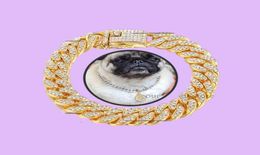 Dog Collars xury Designer Collar Bracelet Bling Diamond Necklace Cuban Gold Chain For Pitbull Big Dogs Jewelry Metal Material3619562