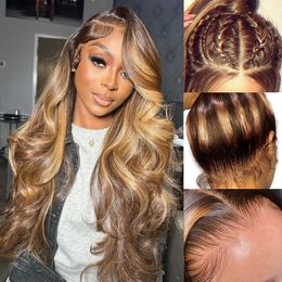 360 Highlight Ombre full lace frontal Wigs Human Hair Honey Blonde Body Wave Lace Front Wig 150 Density Pre Plucked 360 HD Transparent Wigs