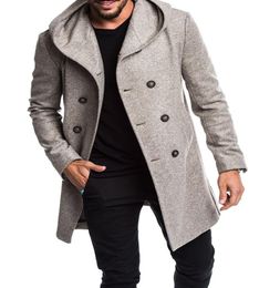 New Spring Autumn Mens Trench Coat Jacket Plus Size Black Gray Outwear Casual Long Hooded Overcoat Jackets for Men Clothes6219083