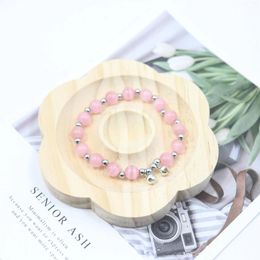 Strand Summer Jewelry Pink Beads Bracelet Handmade Elastic Hand Accessories Double Bell Girl Gift