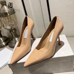 Dress Shoes 2024 Arrival Brand Leather Single Pumps For Lady Pointed Toe Nude Black White Slip On Thin Heel Party Shoe All Match