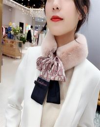 New Long Skinny Silk Letter Leopard Printed Hair Head Scarf with Winter Warm Faux Fur Neck Collar Scarves for Women Foulard 2012106548104