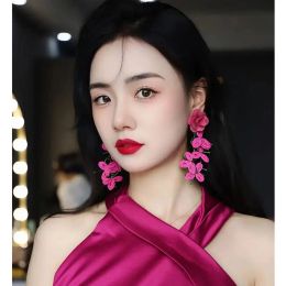 Flower Bead Tassel Earrings for Women Exaggerated Design Pink Dop Earring Personalised New Jewellery Wholesale