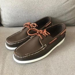 Casual Shoes 2024 Men Original Leather Good Quality Women Boat Shoe Lacing Hand Made Adult Comfortable Flats Footwear Man