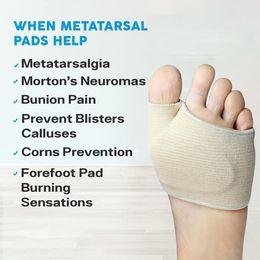 Pexmen 2Pcs Metatarsal Pads Ball of Foot Cushions Gel Sleeves Fabric Pads Soft Socks for Supports Forefoot Pain Relief