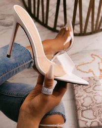 Summer Pointed Peep Toe Womens Sandals Transparent Stiletto High Heels White Clear Woman Slippers Plus Size 3542 Women Shoes4857019
