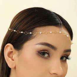 Hair Clips LUTAKU Imitation Pearl Forehead Chain Headpiece For Women Wedding Accessories Metal Head Headwear Jewellery