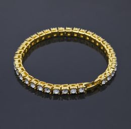 Men Hip Hop Jewelry 5mm Round Rhinestone Bracelet Bling Tenns Bracelet Golden Silver 7inch 8inch Simulate Dimonds Bangles Braceles4197506