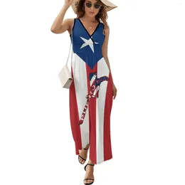 Casual Dresses Puerto Rico Flag Dress LadiesKawaii Maxi V Neck High Waist Korean Fashion Custom Bohemia Long