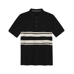 2024 Summer Combed Cotton Knitted Short-sleeved T-shirt Lapel Contrast Colour Striped Polo Shirt for Men