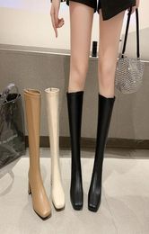 2022 White Black White Women Knee High Boots PU Leather Pointed Toe Ladies Long Boots Short Plush Women Winter Boots3541105