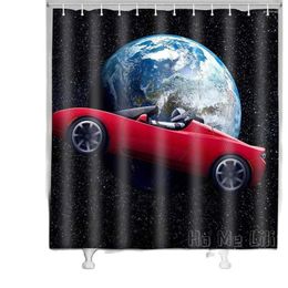 Shower Curtains Space Curtain By Ho Me Lili Driving Red Car Universe Travel Exaggerated Funny Starry Sky Design Bathroom Decor