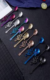 Creative 304 Stainless Steel Small Coffee Spoons Guitar Music Notes Shape Dessert Spoon Stirring Spoon Lovely Titanium Plated Ice 5314448