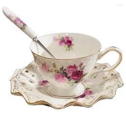 Cups Saucers HF Ontinental European Tea Set Ceramic Coffee Cup Suit British Style High-Grade Bone China And Saucer With A Spoon