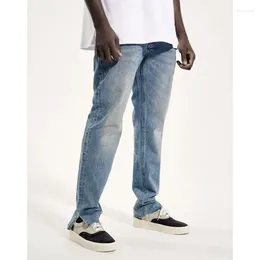 Men's Pants High Street Solid Colour Make Old Whisker Plain Style Fashion Brand Slim Side Open Hipster Casual Jeans