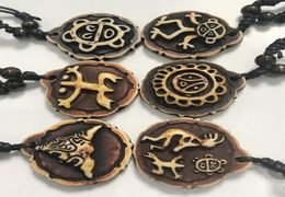 yqtdmy 12 pcs Taino Coqui Frog Cemi Sun Turtles Kokopelli Imitate Yak Bone Necklace All 6 styles choose4860665