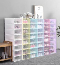 Thicken Clear Plastic Shoe Box Dustproof Shoe Storage Box Flip Transparent Shoe Boxes Candy Colour Stackable Shoes Organiser Box 6 8654016