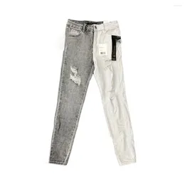 Women's Jeans Stitching Ripped Slim High Stretch Trousers Street Trend Grey White Contrast Washed Pants Women
