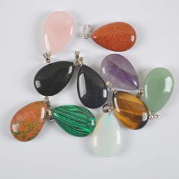 Pendant Necklaces Natural Amethyst/Rhodonite/Crystal/Agate/Sandstone/Unakite/Opal/Malachite Stone GEM Water-drop Jewellery For Gift