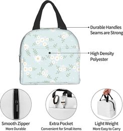 Daisy Flower Blue Insulated Lunch Bag Protable Thermal Cooler Tote for Adults Kids Work School Picnic Beach Reusable Lunch Box