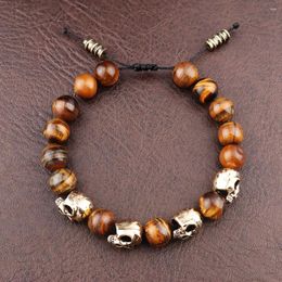 Bangle Dark Vintage Agate Skull Bracelet For Men Natural Stone Tiger Eye Charm Women Punk Hip Hop Adjustable Jewellery Wholesale