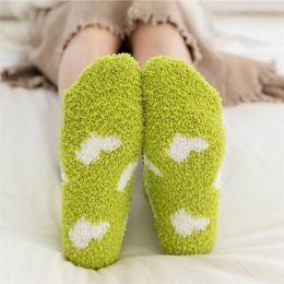 Winter Warm Coral Fleece Socks Women Thermal Thickened Velvet Mid Tube Socks Cute Heart Pattern Soft Home Sleep Floor Socks