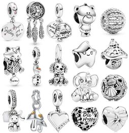 925 Silver Charm Beads Dangle 1Pcs New Cute Silver Star Cat Elephant Mushroom Pendant Bead Fit Charms Bracelet DIY Jewelry Accessories7991443