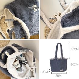 Cashmere Fleece Handbag Women's Plush Shoulder Bags Two Side Available Designer Tote Bags Girls Ladies Shopper Bag Bookbag Purse