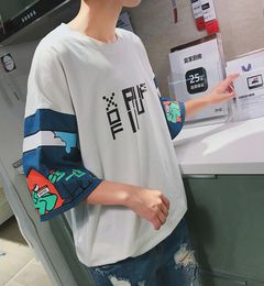 2019 Fashion Hip Hop Half Sleeve Men T Shirt Oversized Men Tops Japan Style Cool Streetwear Drop Shoulder Cotton Tees Shirt Mens Y9891506