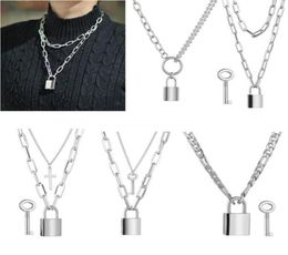 Pendant Necklaces Lover Silver Key Necklace Titanium Steel Chain Couple Lock Fashion Jewelry Dropship3065255