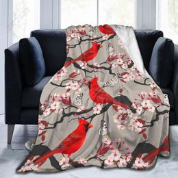 Blankets Red Birds Butterfly Flowers Blanket Throw Lightweight Microfiber For Bed Couch Sofa Quilt