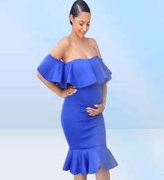 Women039s Stretch Pregnant Flounced Collar Trailing Pography Dress Nursing Maternity Size Clothes7041443