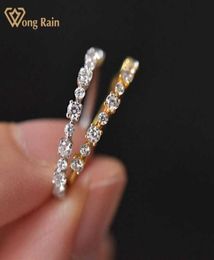 Wong Rain 925 Sterling Silver Created Moissanite Gemstone Wedding Band Bohemia Ring 18K Yellow Gold Ring For Women Fine Jewelry Y03941734