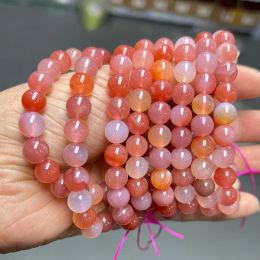 Natural Agate Bead Rose Pink Chalcedony Round Beads Bracelet Stone Jewelry Gemstone Gift Handmade Strand